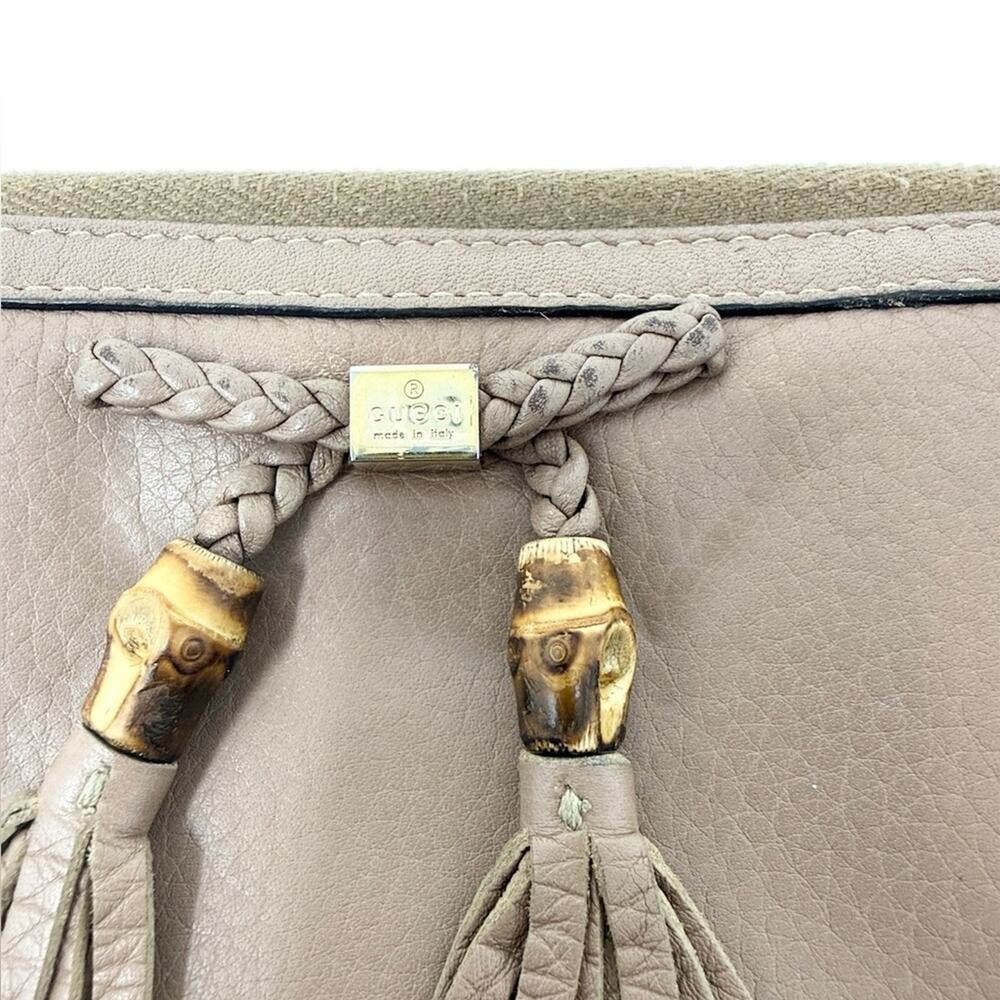 Gucci Leather Bamboo Tassel Bow Zip Brown Taupe Beige Continental Wallet - Picture 2 of 7